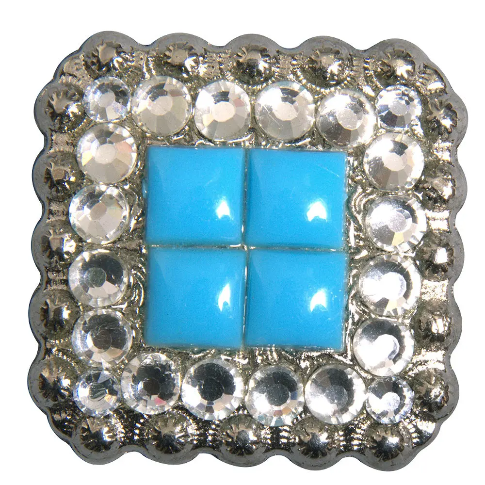 Hilason Turquoise Stone Clear Crystal Square Nickle Concho Saddle | Western Belt Slotted Conchos 1