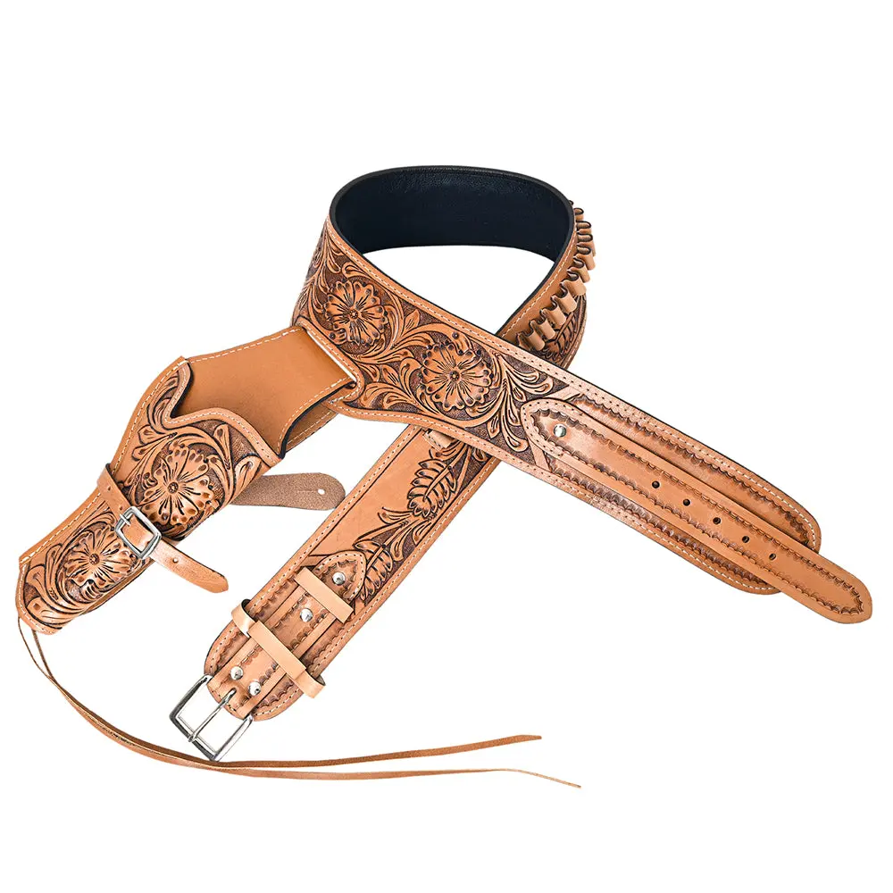 Hilason Western Right Hand Gun Holster Rig 38 Caliber Leather Cowboy 1