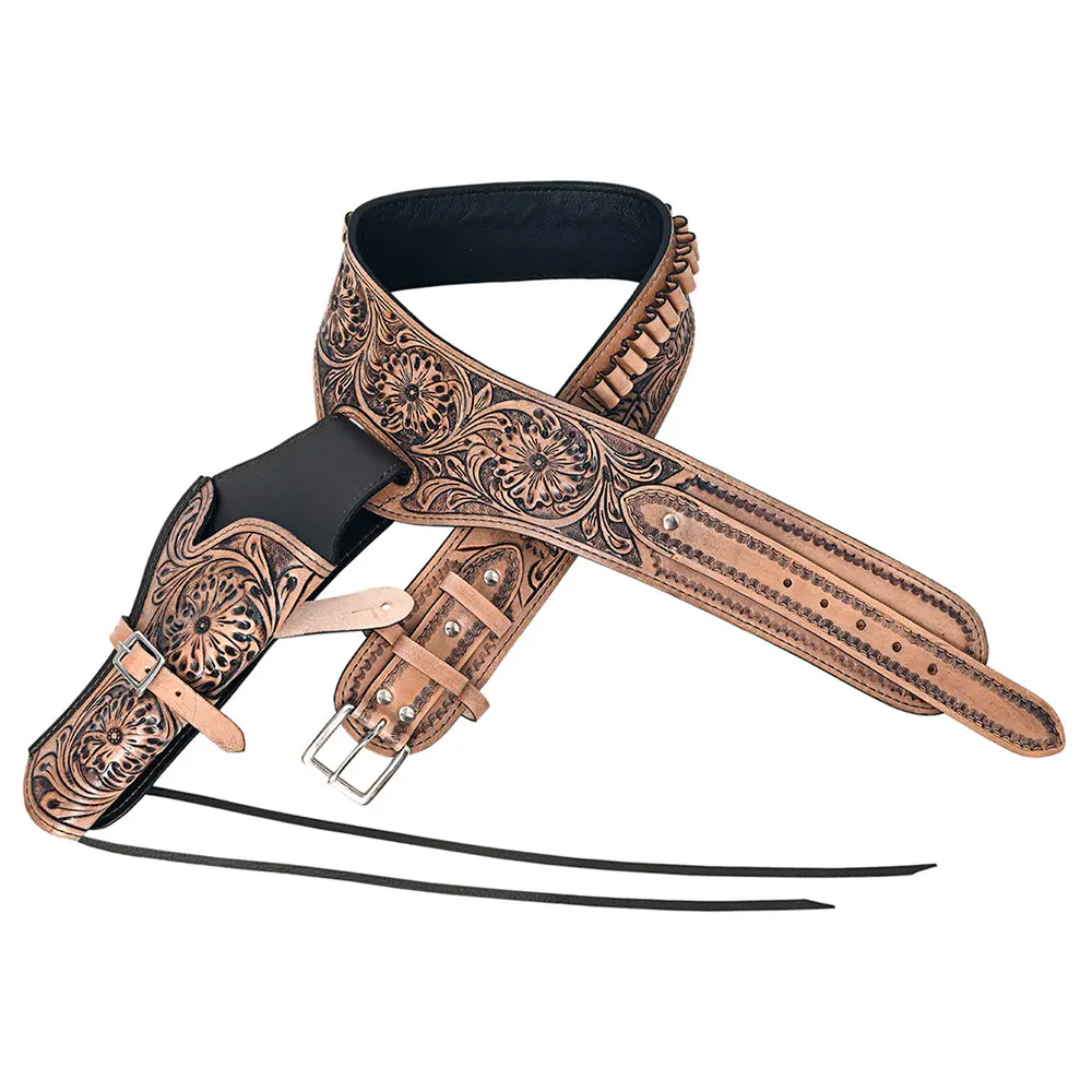 Hilason Western Right Hand Gun Holster Rig 38 Cal Leather Cowboy | Costume Belt 1