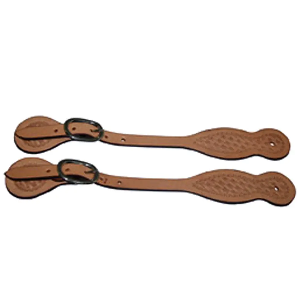 Hilason 5/8" Russet Skirt Leather Western Cowboy Spur Straps — Hand-Tooled Basket  180062 1