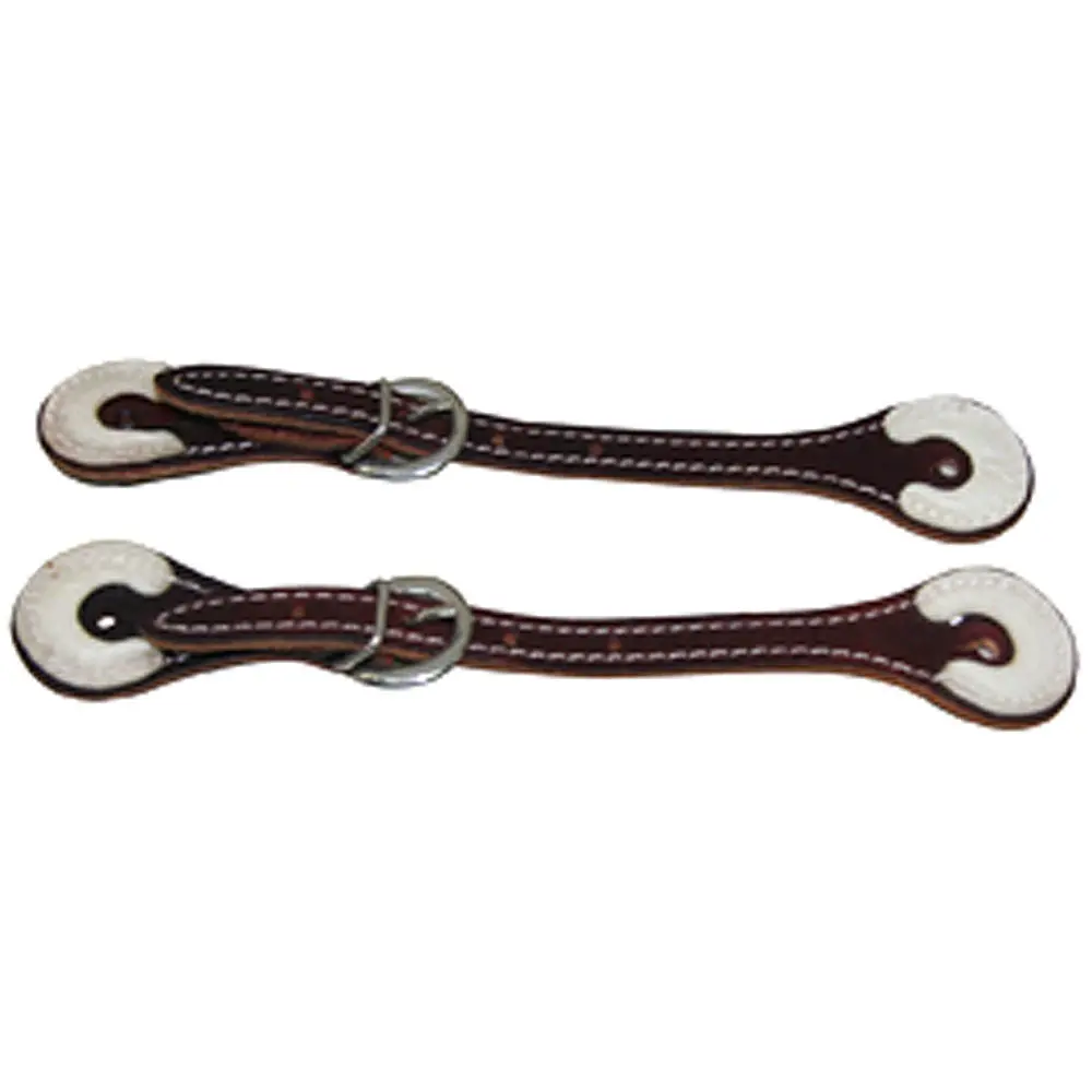 Hilason Burgundy Leather Spur Straps 1 Ply Stitched Skirt Rawhide Trim 1