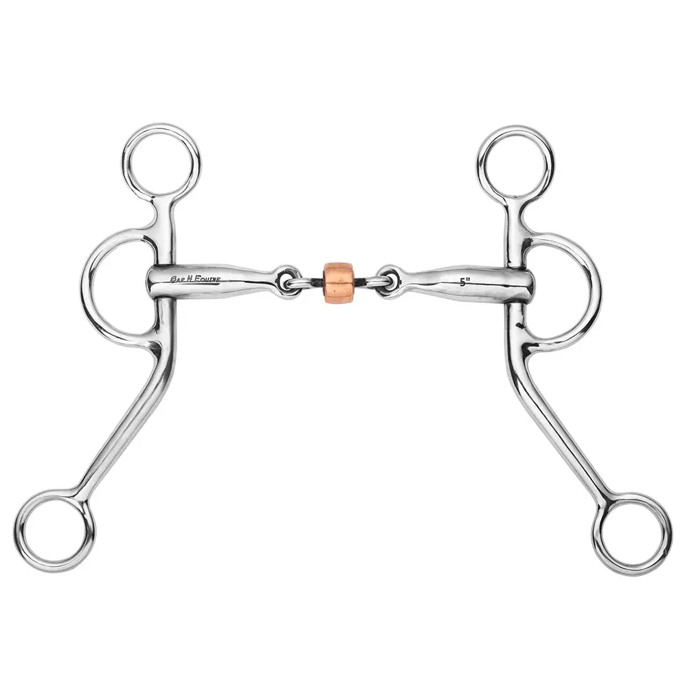 Bar H Equine Argentine Snaffle Bit With Three Piece Dog Bone Copper Roller 1