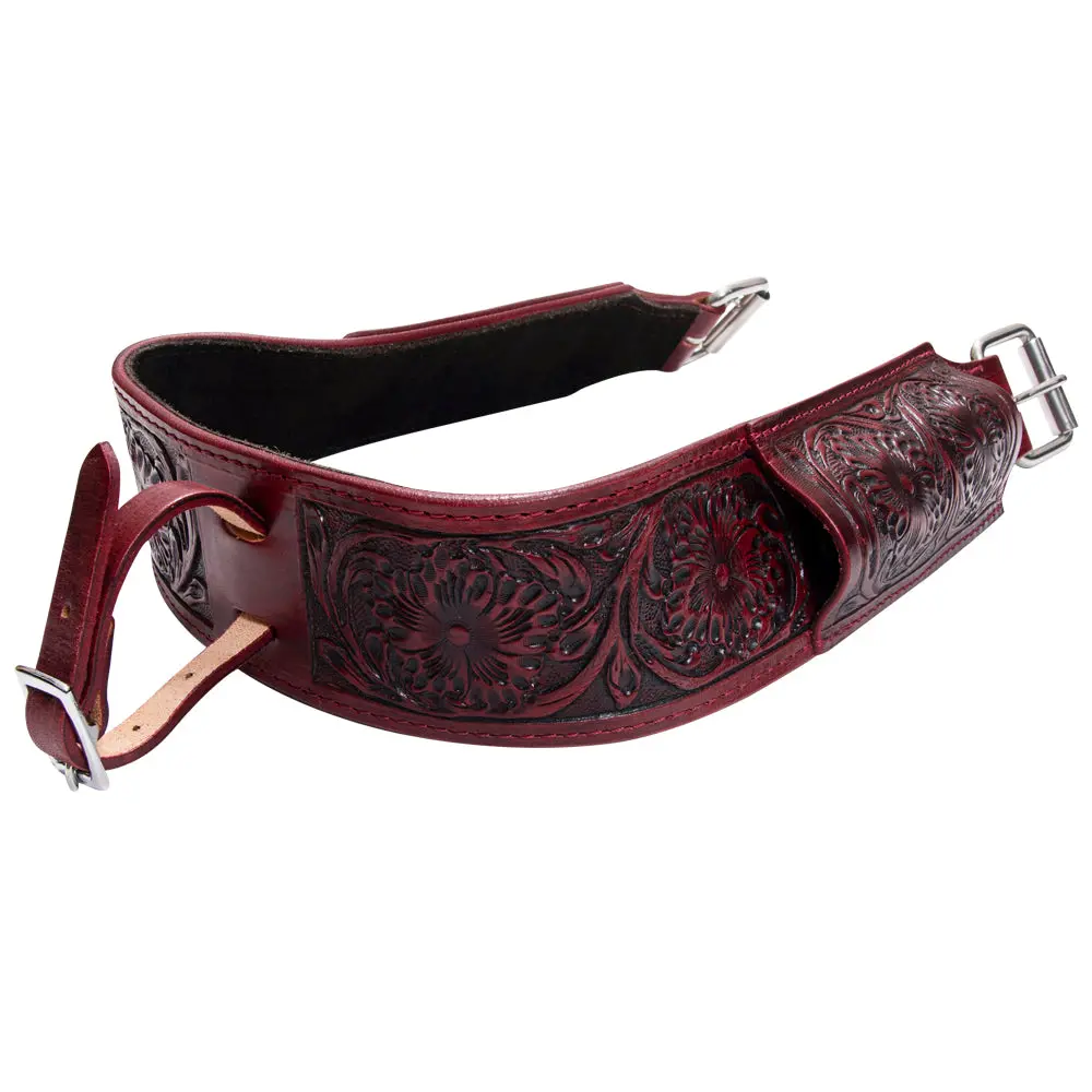 Western Horse Saddle Girth Hilason Leather Cinch Floral Carved 1