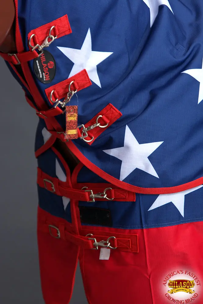 Hilason Premium 1200D Heavy-Weight Turnout Blanket With Belly Wrap & Neck Cover (American Flag) 4