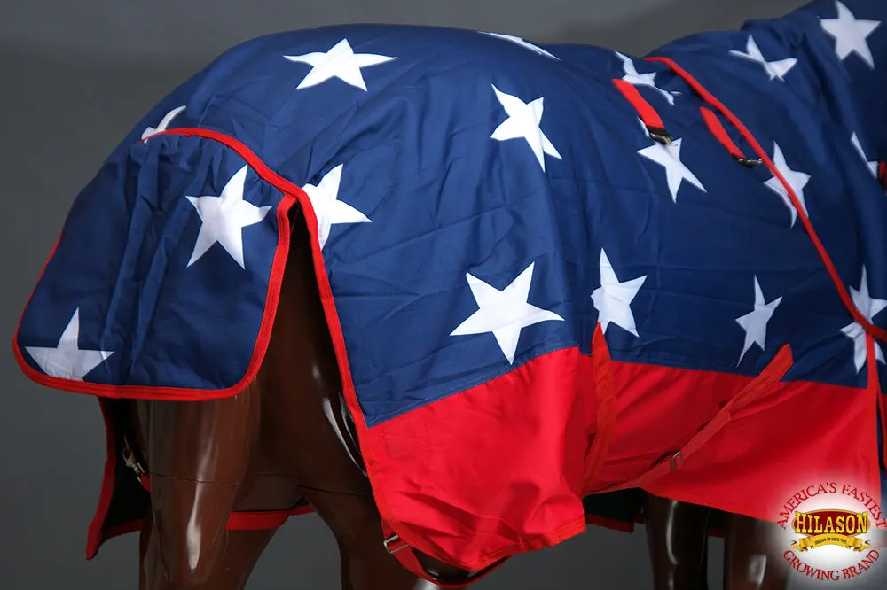 Hilason Premium 1200D Heavy-Weight Turnout Blanket With Belly Wrap & Neck Cover (American Flag) 7