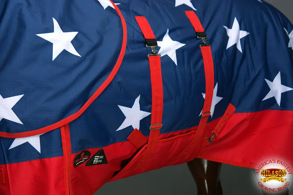 Hilason Premium 1200D Heavy-Weight Turnout Blanket With Belly Wrap & Neck Cover (American Flag) 3