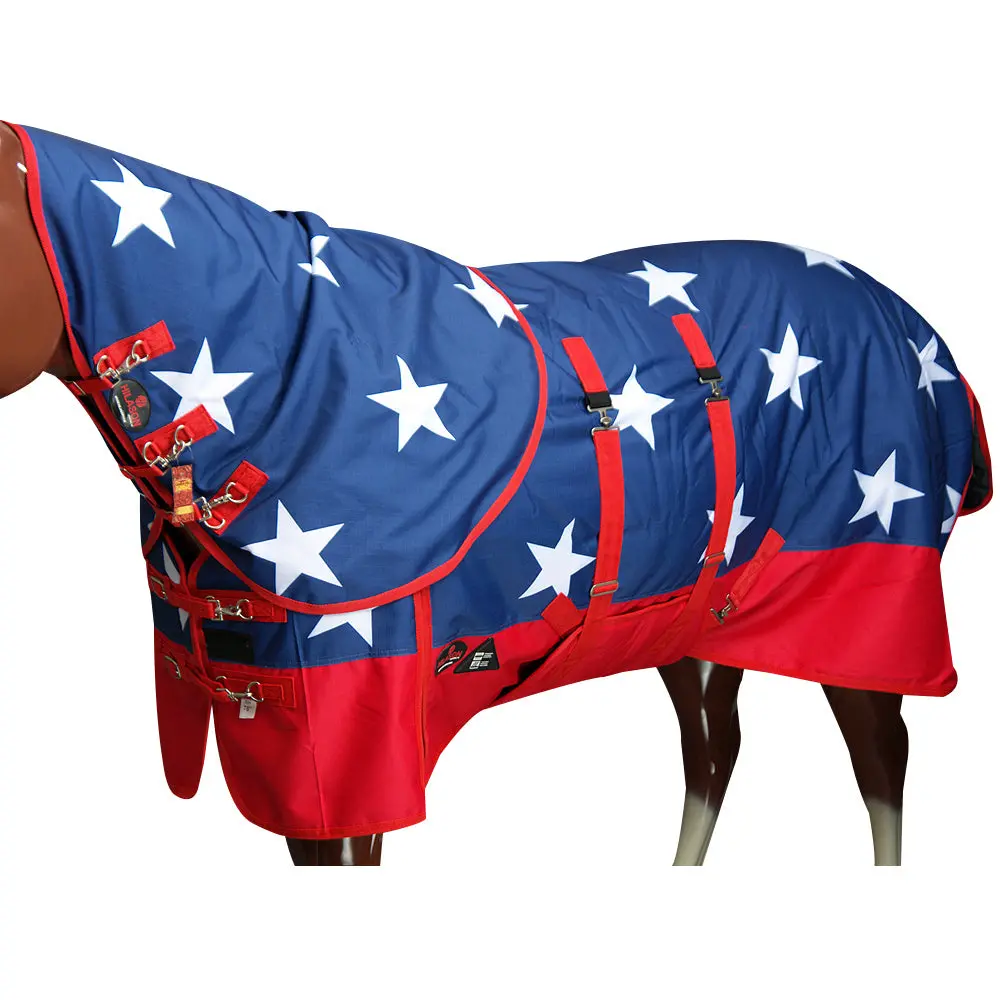 Hilason Premium 1200D Heavy-Weight Turnout Blanket With Belly Wrap & Neck Cover (American Flag) 1