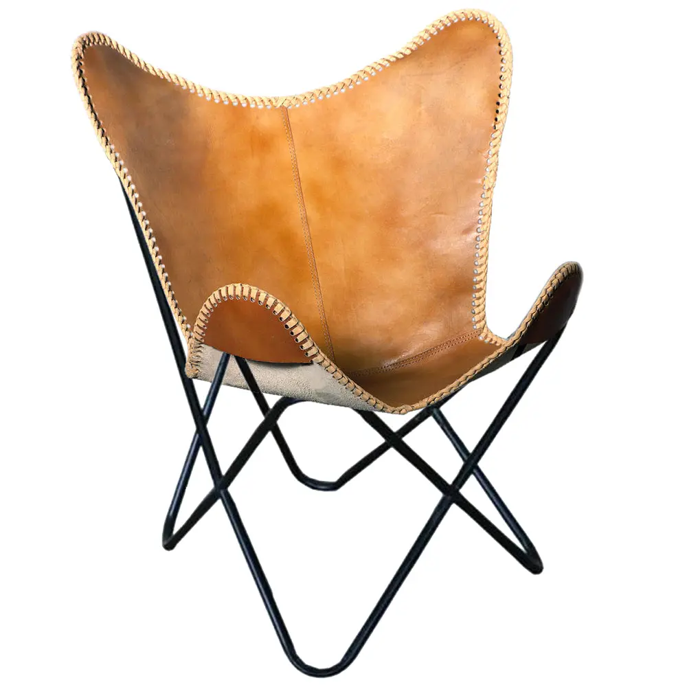 Genuine Leather Butterfly Chair Folding Lounge Modern Sling Accent Seat 1