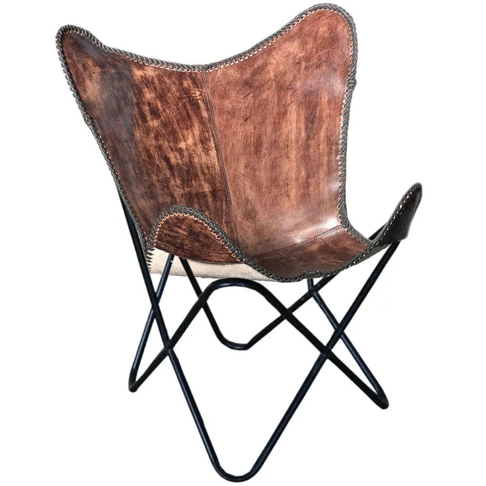 Genuine Leather Butterfly Chair Folding Lounge Modern Sling Accent Seat 1