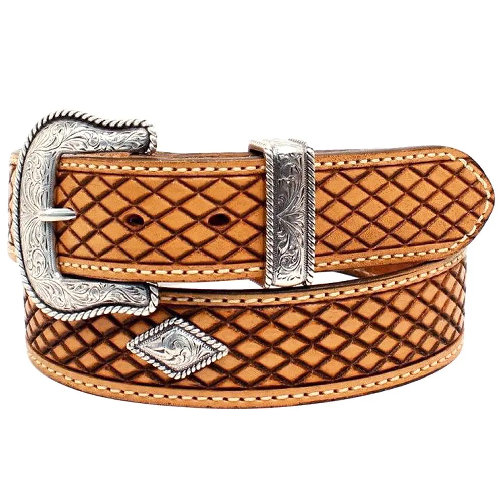 Nocona Leather Mens Belt Fort Worth Made In Usa 1-1/2 Crosshatch 2