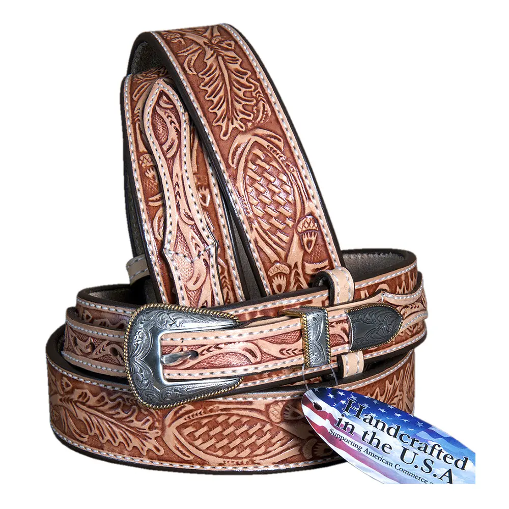 Hilason Oakleaf Ranger Made In Usa Gun Holster Leather Work Belt Brown 1
