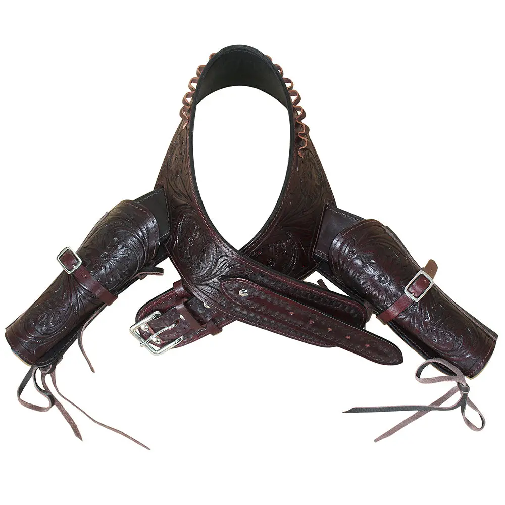 48 In Hilason Western Double Hand Gun Holster Rig 44/45 Cal Leather 1