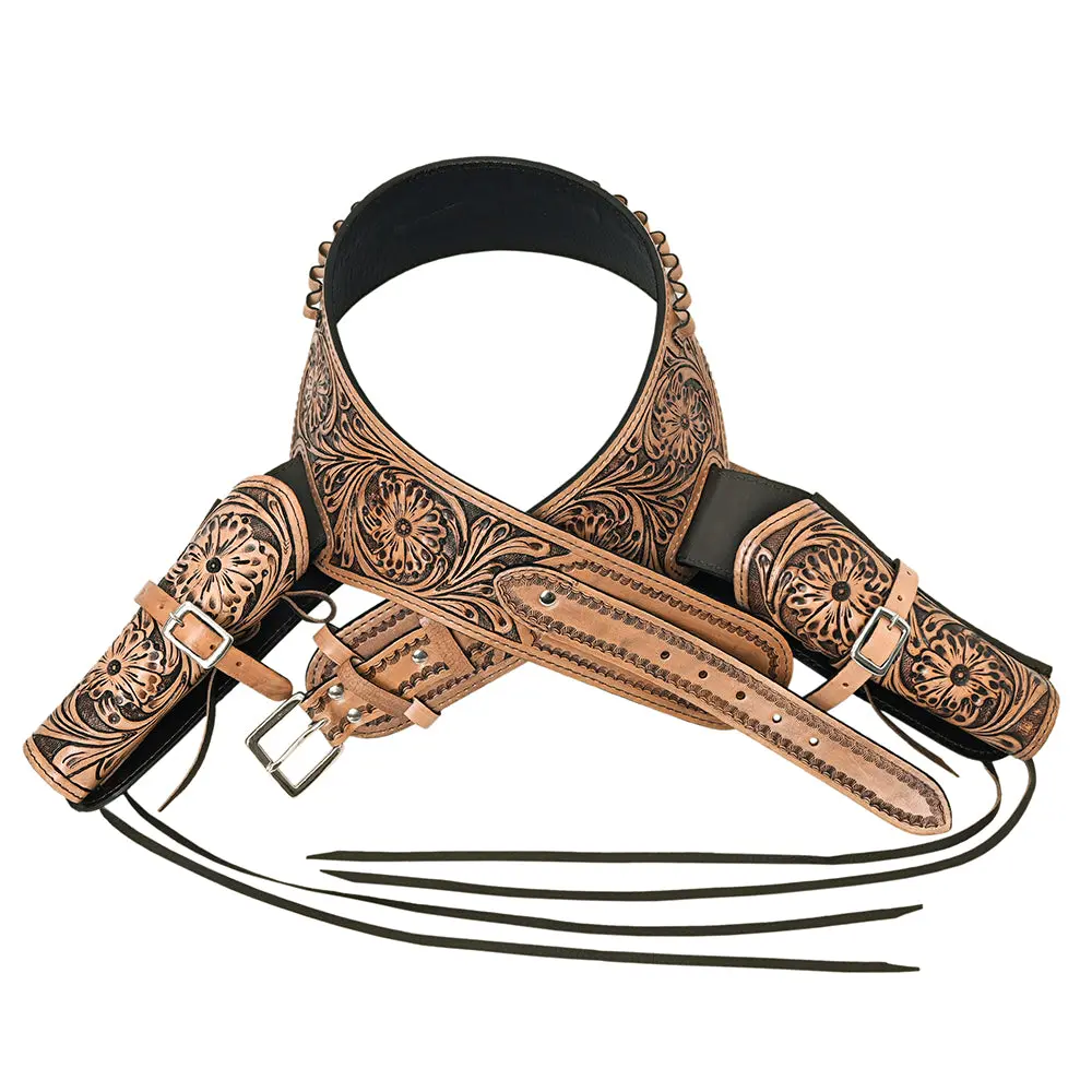 Hilason Western Double Hand Gun Holster Rig 44/45 Caliber Leather Cowboy | Costume Belt 1