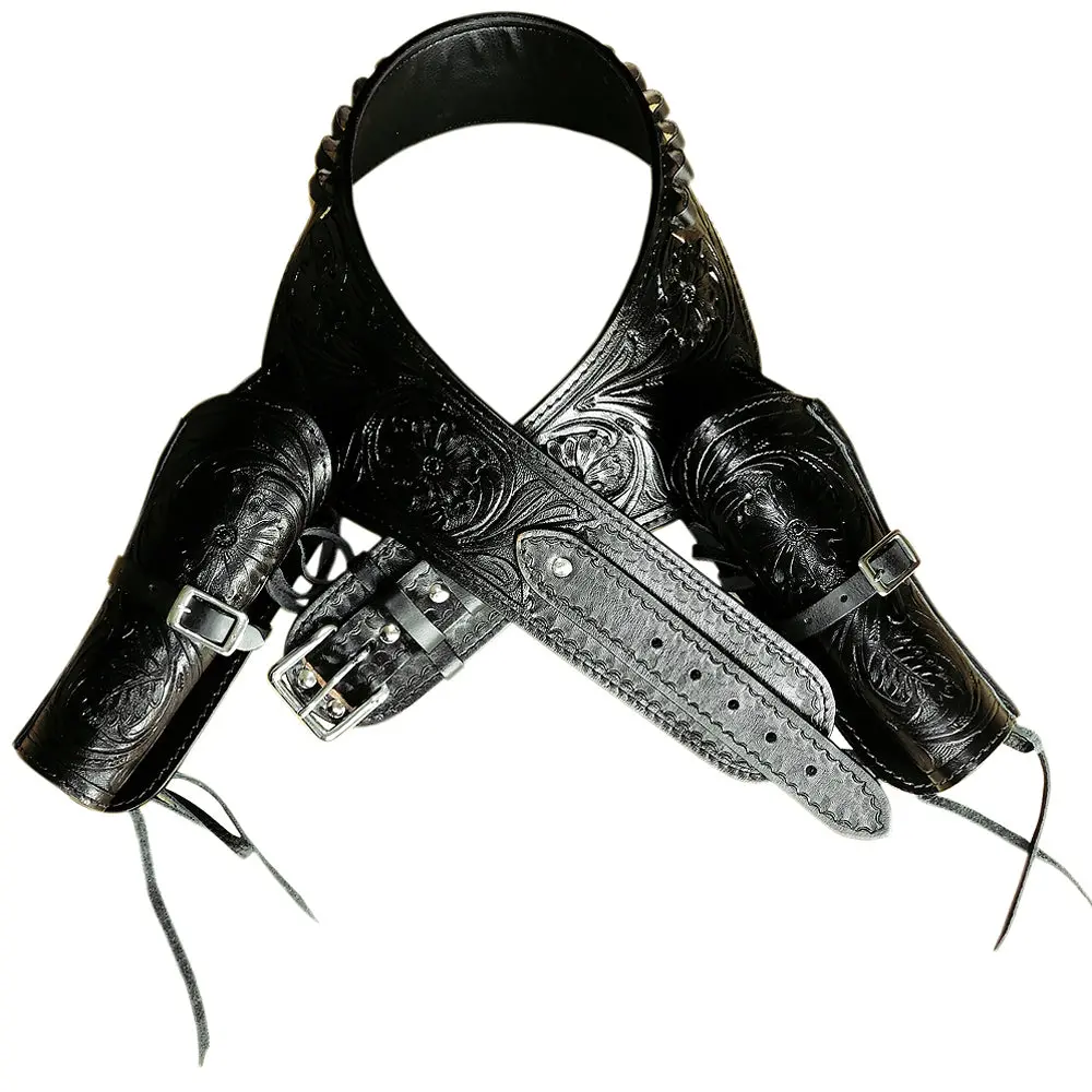 46 In Hilason Double Caliber 44/45 Leather Western Cowboy Gun Rig Holster 1