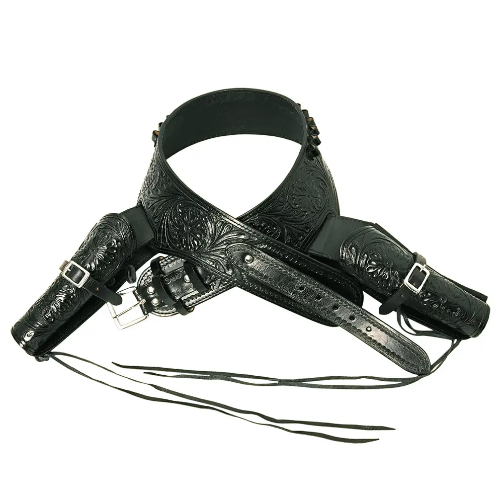 Hilason Double Caliber 44/45 Leather Western Cowboy Gun Rig Holster | Costume Belt 1