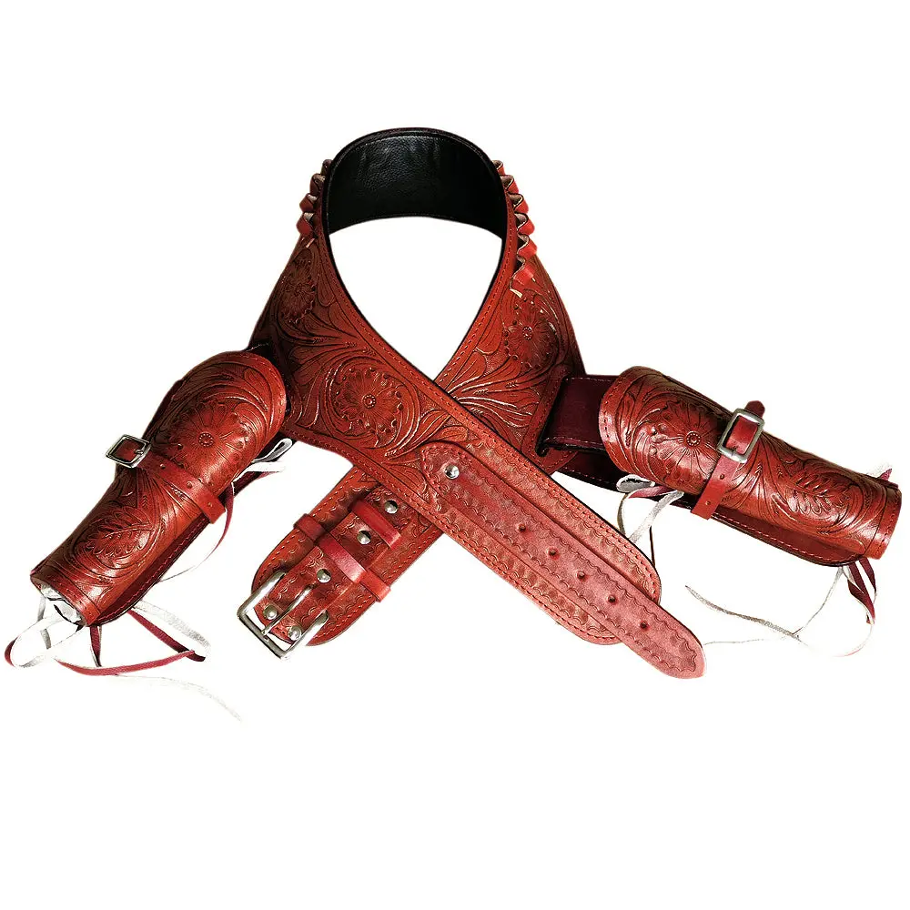 38 In Hilason Double Caliber 44/45 Leather Western Cowboy Gun Rig Holster 1