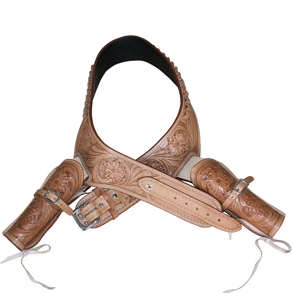 36 In Hilason Double Caliber 44/45 Leather Western Cowboy Gun Rig Holster 1