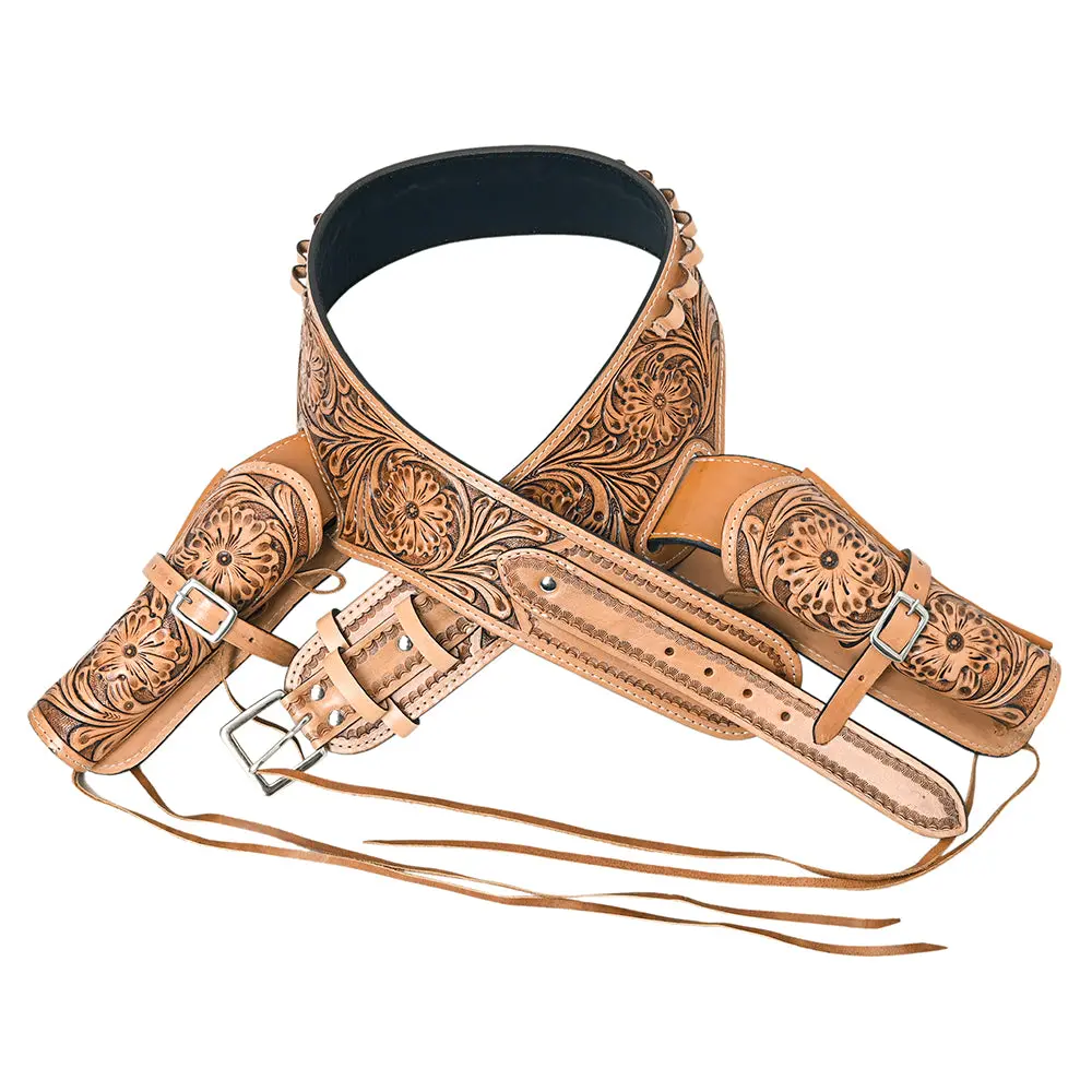 Hilason Double Caliber 44/45 Leather Western Cowboy Gun Rig Holster | Costume Belt 1