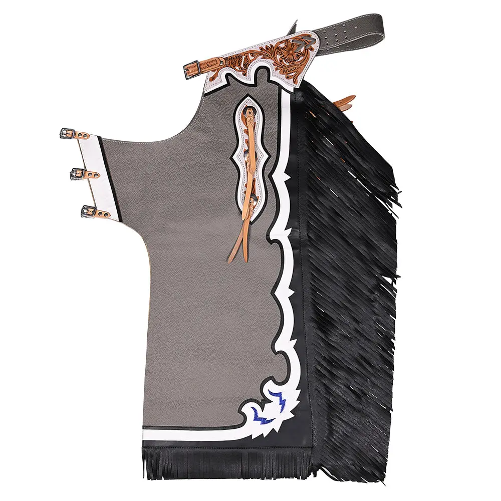 Hilason Bull Riding Soft Smooth White Leather Pro Rodeo Western Chaps | For Men And Women Unisex 1