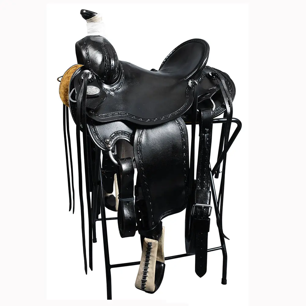 Hilason Western Horse Wade Saddle American Leather Ranch Roping Black | Hand Tooled & For Horses 1