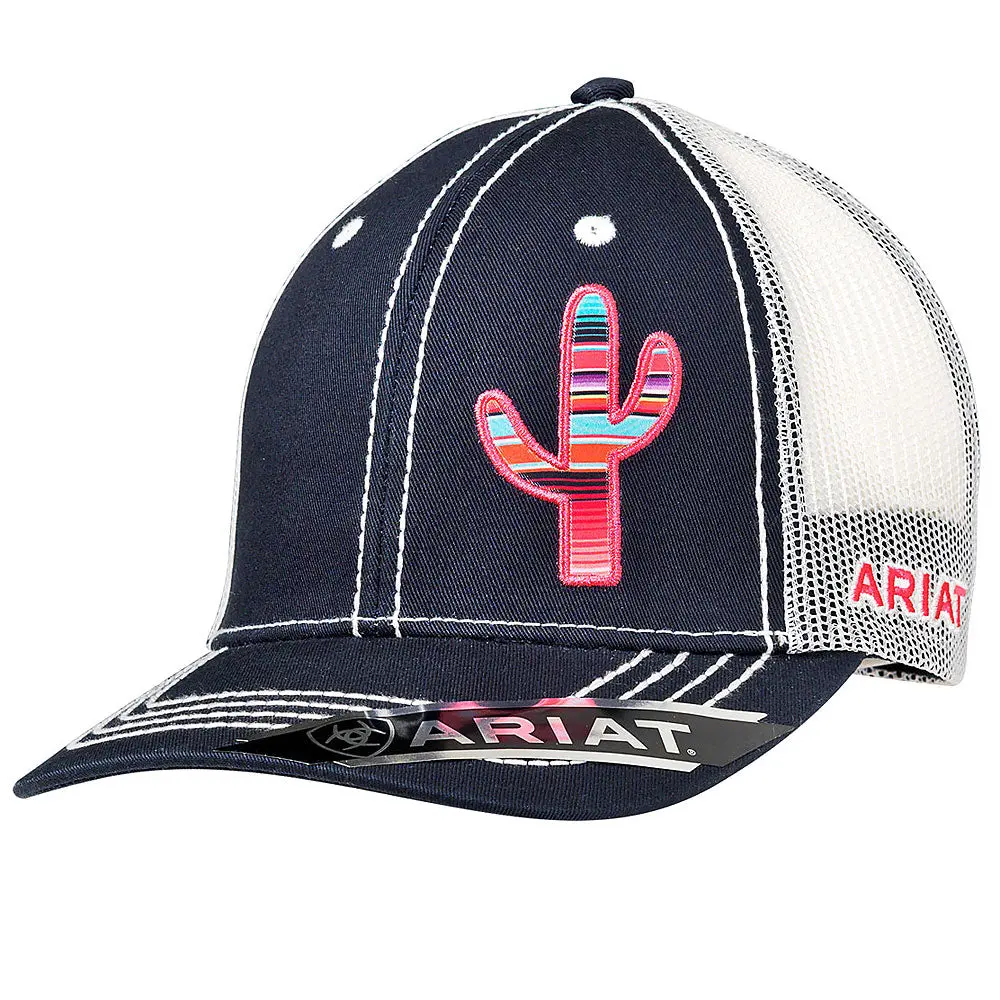 Ariat Offset Serape Cactus Mesh Back Adjustable Snap Closure Ladies Cap Navy 1