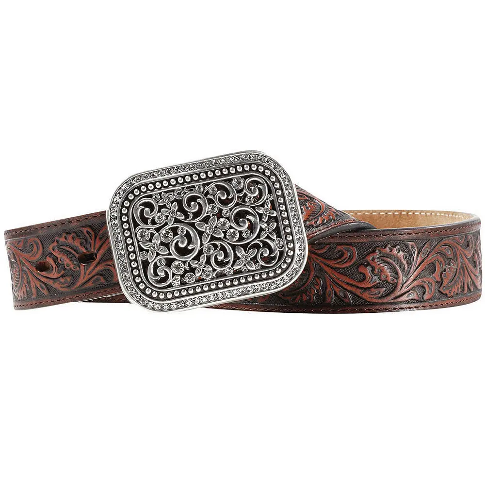Ariat Western Belt Women Leather Filigree Rhinstone Bark 1