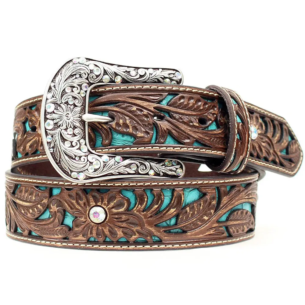 1 1/2 In Ariat Belt Siler Buckle Brown Leather Strap Ladies Turquoise 3