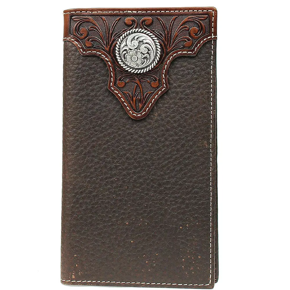 Ariat Rodeo Concho Tooled Overlay Top Grain Leather Wallet Brown 1