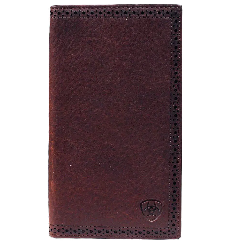 Ariat Perforated Edge Desing Multiple Slot Rodeo Wallet Dark Copper Leather 1