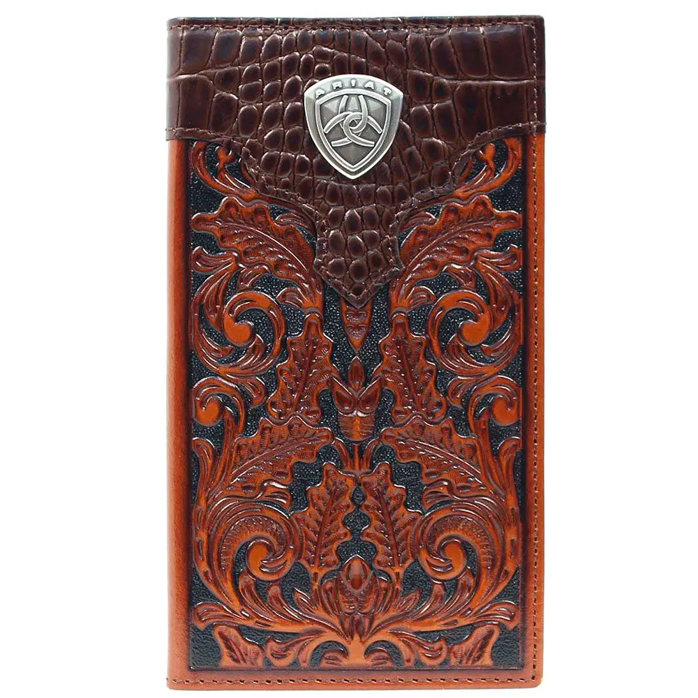 Ariat Oak Embossed Design Brand Concho Rodeo Wallet Tan 1
