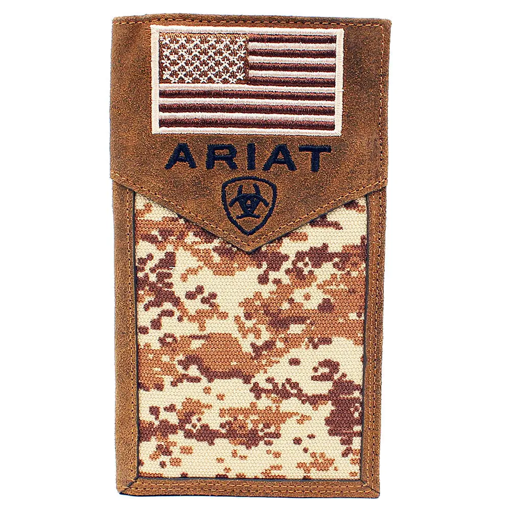 Ariat Rodeo Digital Camo Edge Overlay Top Grain Leather Wallet Medium Brown 1