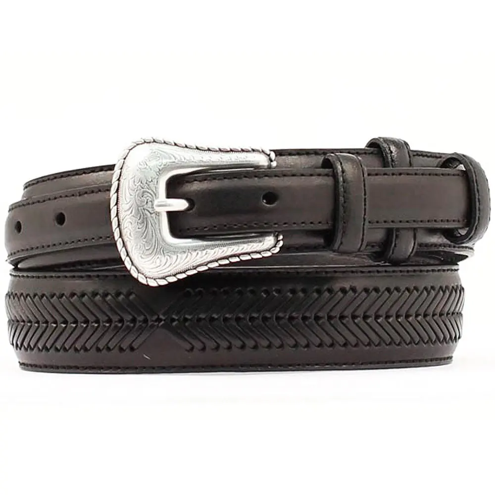Nocona Leather Belt Lacing Embellisment Ranger Arrow Mens Top Hand Black 1