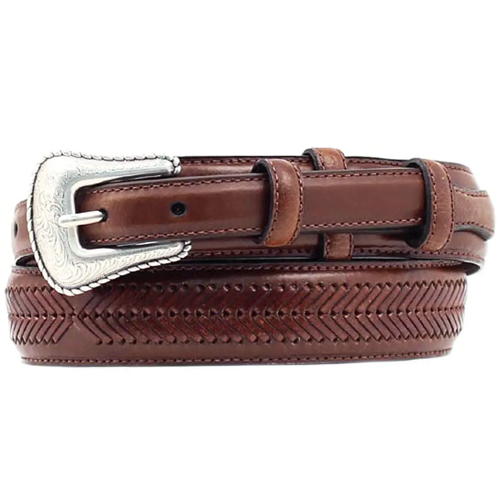 Nocona Leather Belt Lacing Embellisment Ranger Arrow Mens Top Hand Brown 1