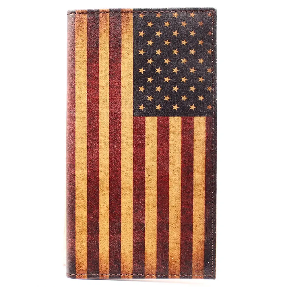 Nocona Rodeo Top Grain Leather Wallet Usa Flag Print 1
