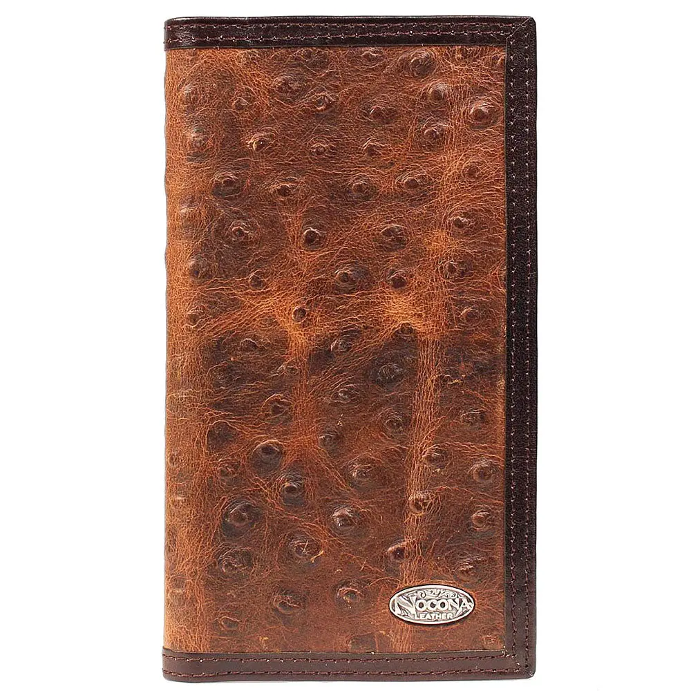 Nocona Rodeo Vintage Ostrich Print Genuine Leather Wallet Brown 1