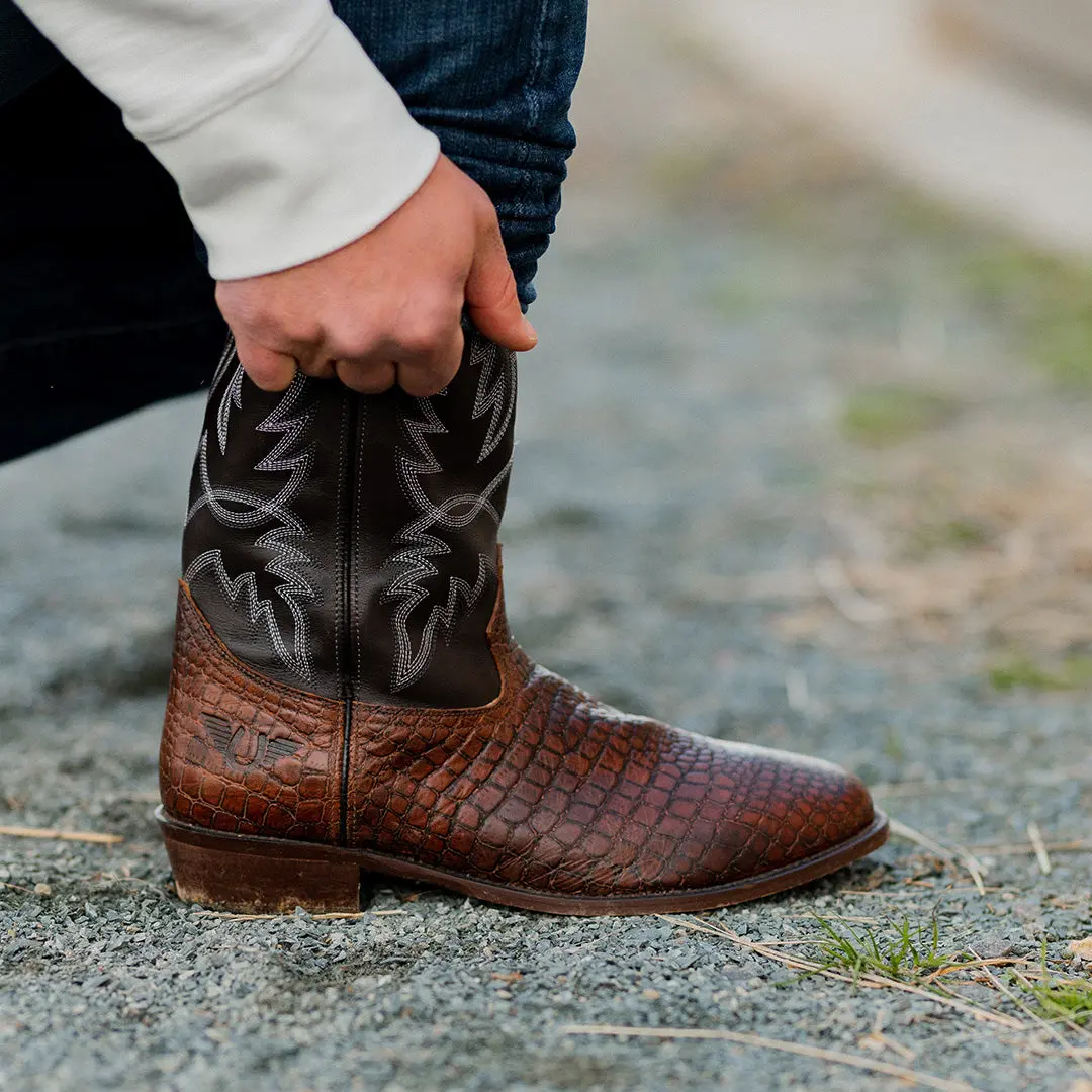 Tuffrider Men's Grant Leather Printed Wide Square Toe Western Boots 3