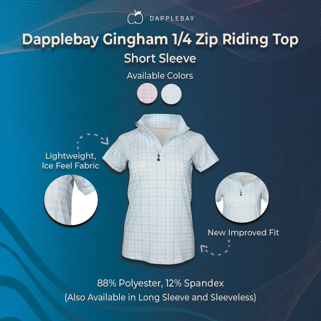 Dapplebay Gingham 1/4 Zip Riding Top - Short Sleeve-Blue/White 1