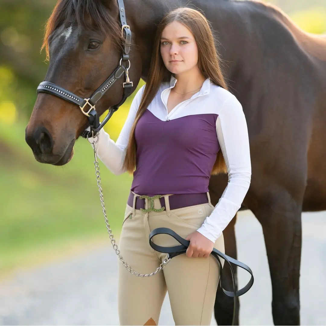 Dapplebay Lady 1/4 Zip Show Top-White/Plum 3