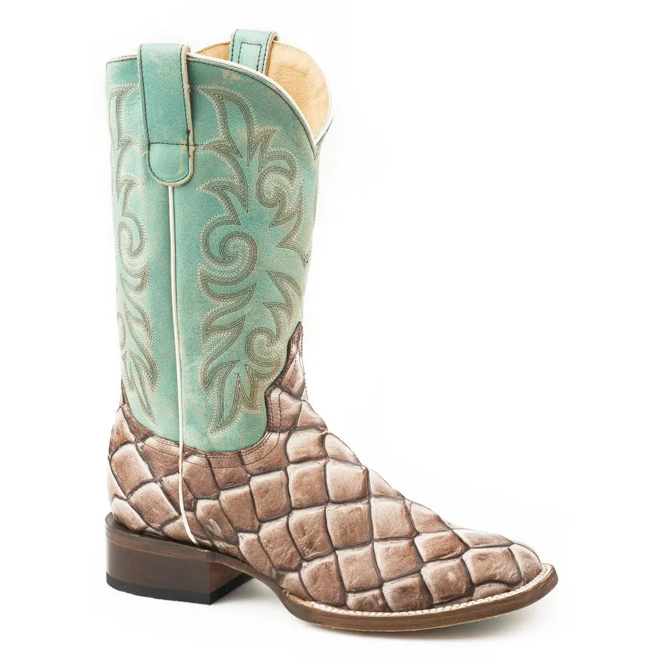 Roper Womens Tan Embossed Pirarucu Vamp Boots 1