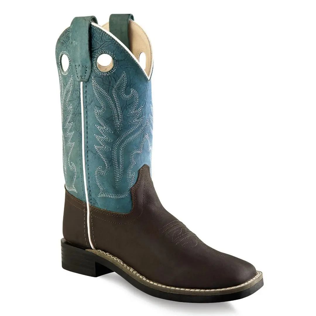 Old West Children's Distress And Snuffed Blue Ultra Flex Broad Square Toe Boots 1