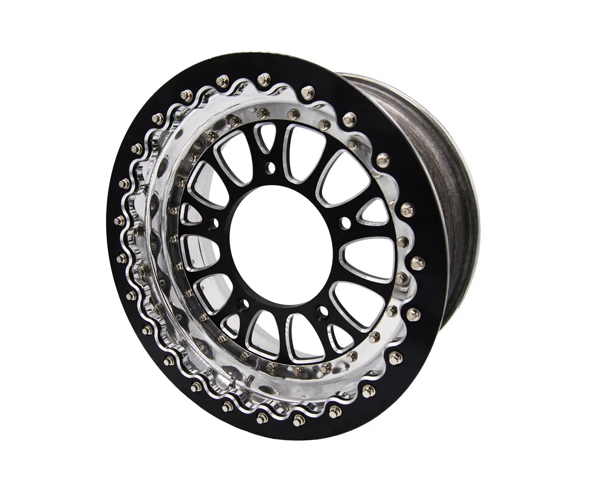 Front Tatum Wheel - 7" Wide W/ 3.5" Backspace - Polished W/ Black Center &Amp; Beadlock Ring 1