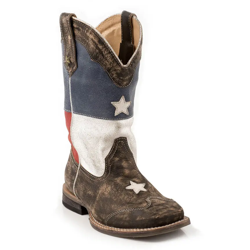 Roper Little Kids American Flag W/Sanded Leather/ Square.Toe Boots 1