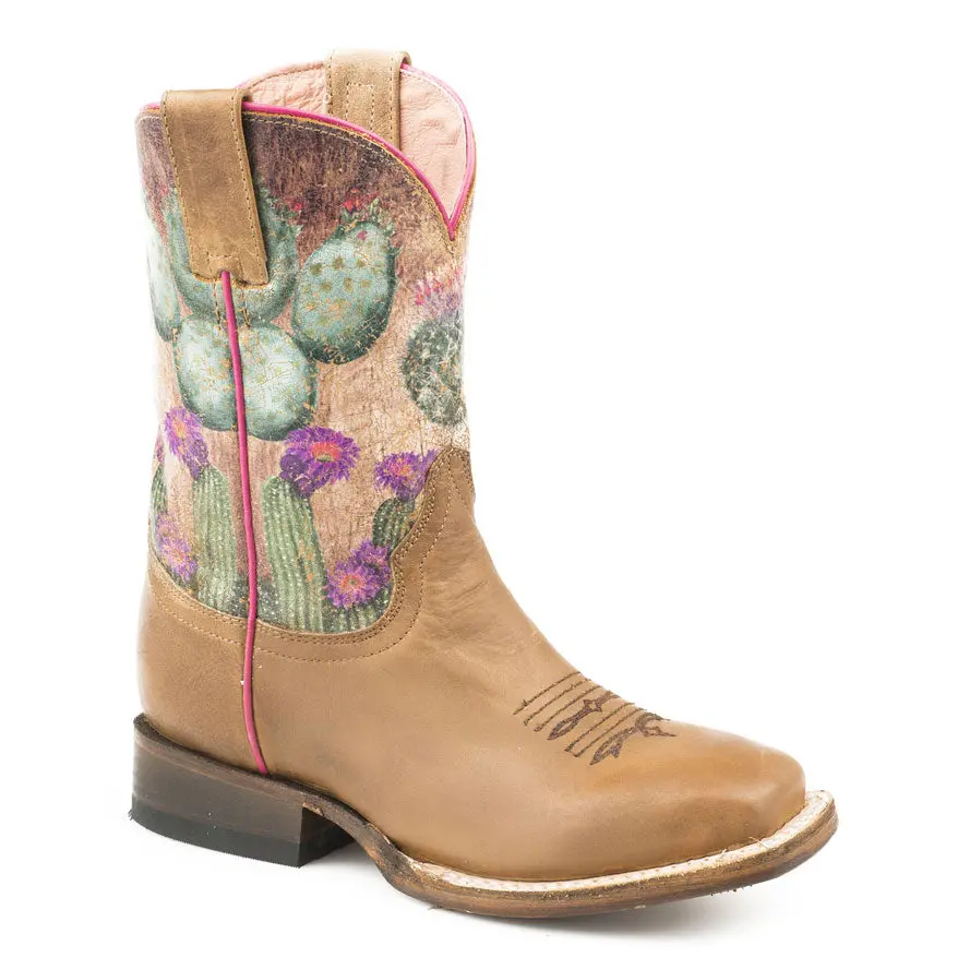 Roper Little Kids Burnish Brown Leather Vamp Boots 1