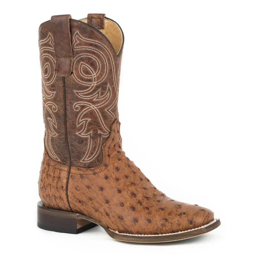Roper Womens Burnished Cognac Ostrich Vamp Boots 1