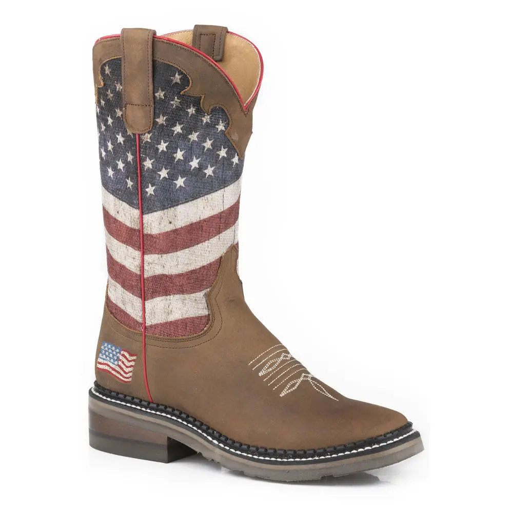 Roper Womens Oiled Brown Leather Vamp And Crown Americana 1