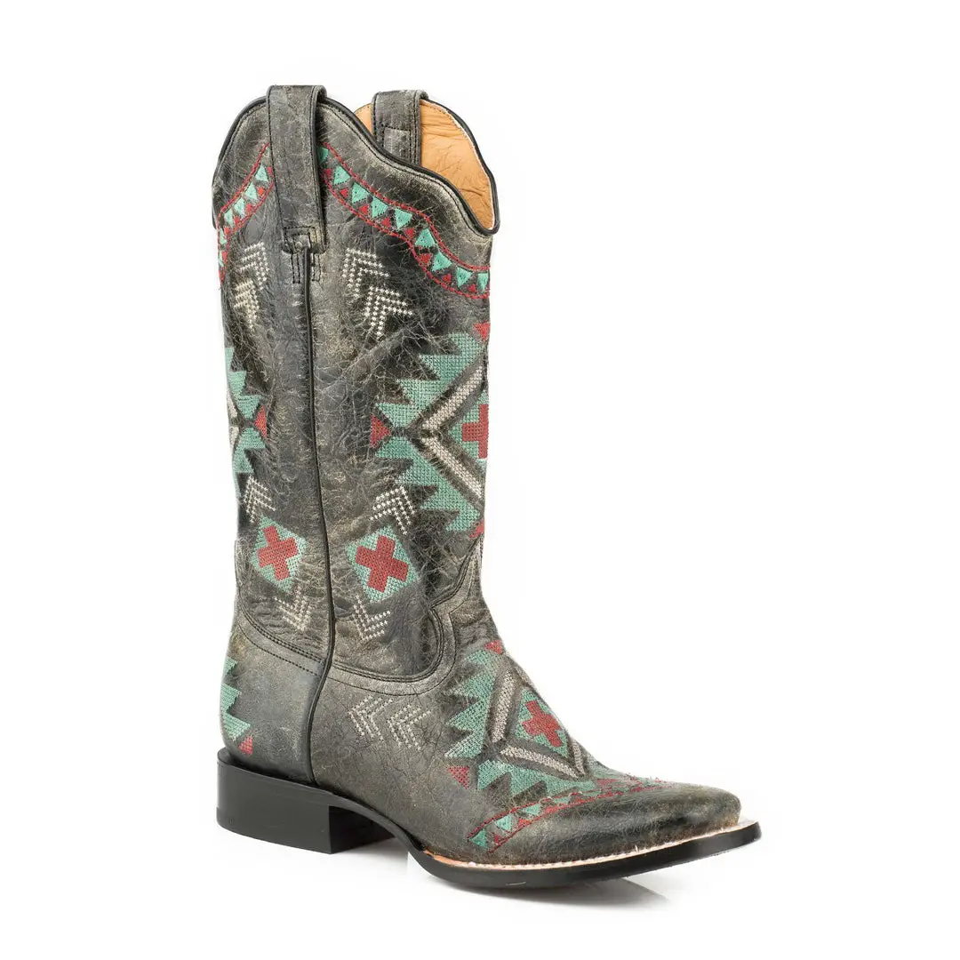 Roper Womens Waxy Black Leather Vamp & Shaft Boots 1