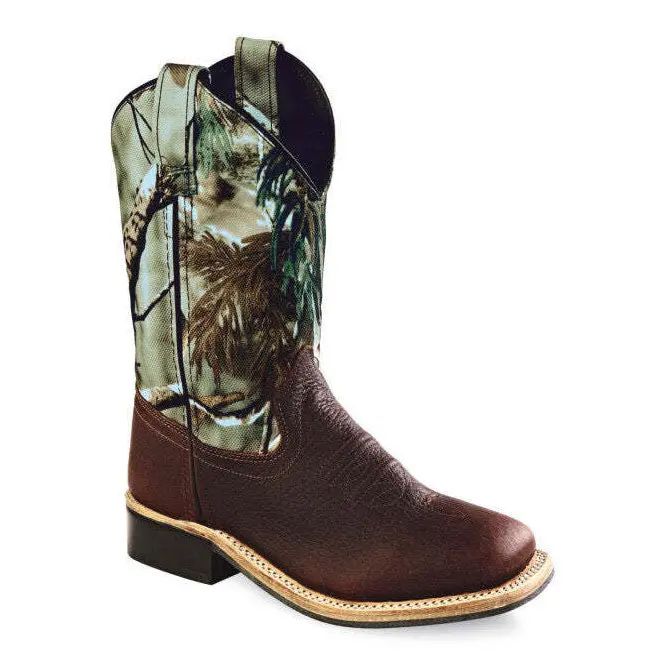 Old West Youth Thunder Oiled Rust And Camo Broad Square Toe Boot 1