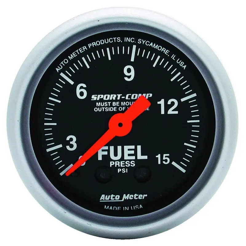 Autometer Sport-Comp Fuel Pressure Gauge – 0–15 Psi Mechanical Dial With Chrome Bezel And White Led Lighting 1