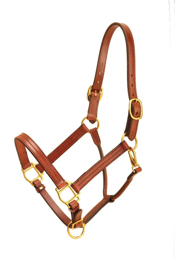 Tory Leather 1 Wide Triple Stitched Halter With Rolled Snap Throat, Adjustable Nose And Solid Brass Hardware- Black, Cob 3