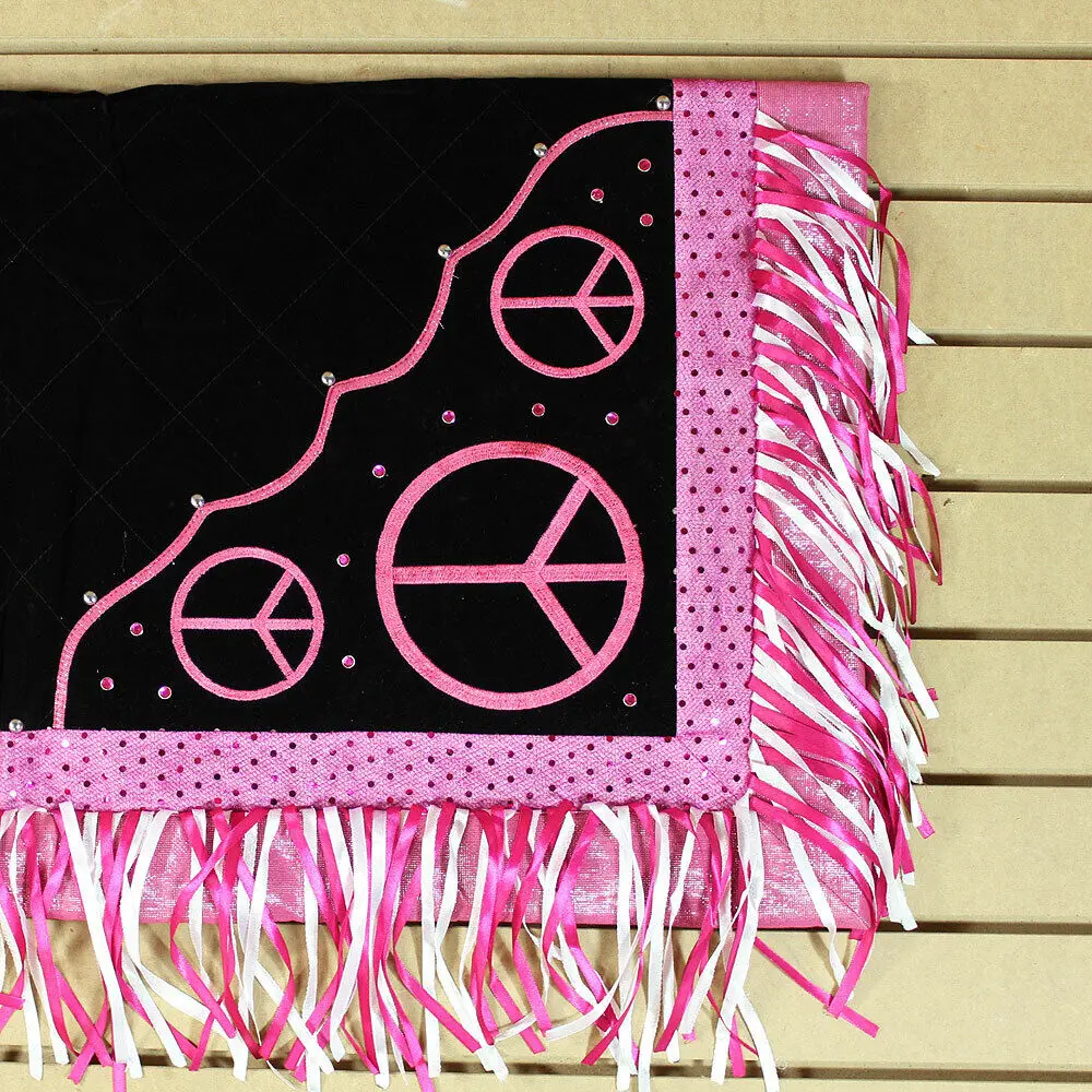New Hilason Western Show Barrel Racing Rodeo Saddle Blanket Pad Black Peace Sign 1